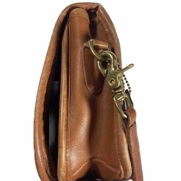 Vintage COACH Penny Pocket Crossbody Purse Brown Tan Leather #9755 USA Turnlock - Picture 7 of 16